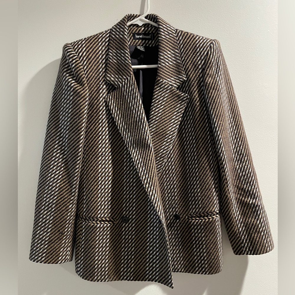 Harvé Benard Vintage Stripe Plaid Wool Blazer, Size 4